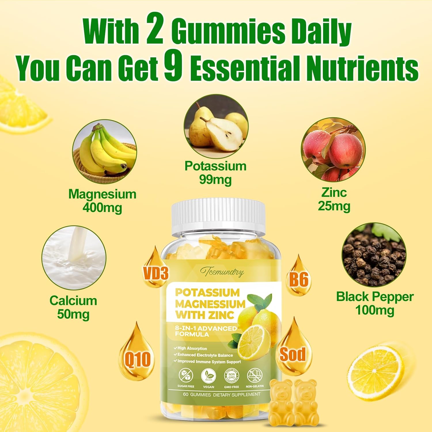 Potassium Citrate Gummies for Adults: 99mg - Muscle, Electrolyte, Energy Support