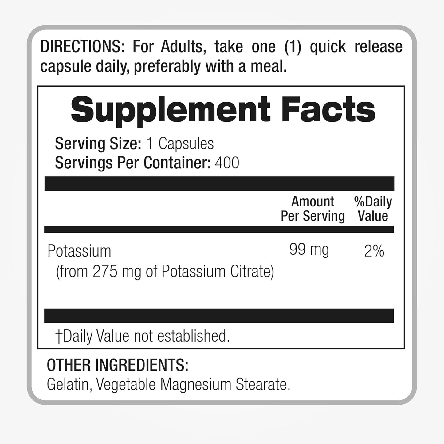 Potassium Citrate Supplement | 400 Capsules | 275mg | Concentrated Extract | High Absorption Formula