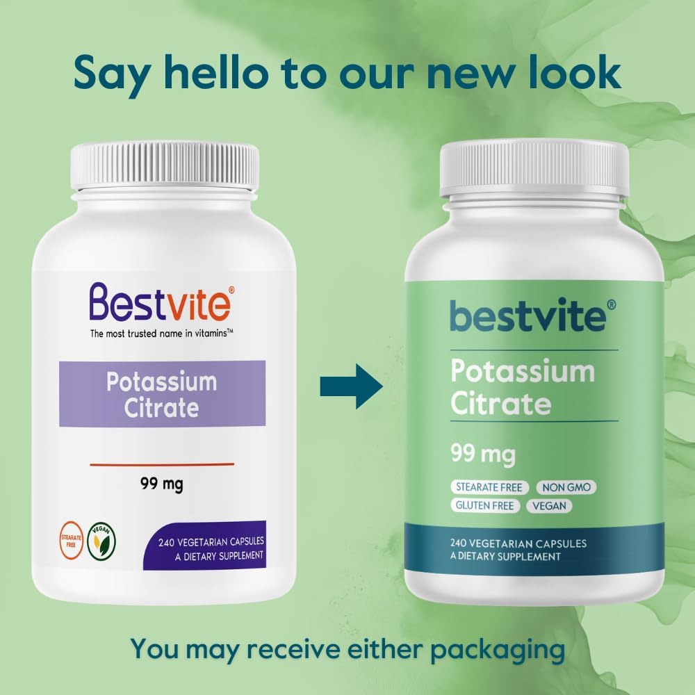 Potassium Citrate Supplement 99mg - 240 Vegan Capsules - No Stearates - Gluten Free - Non GMO