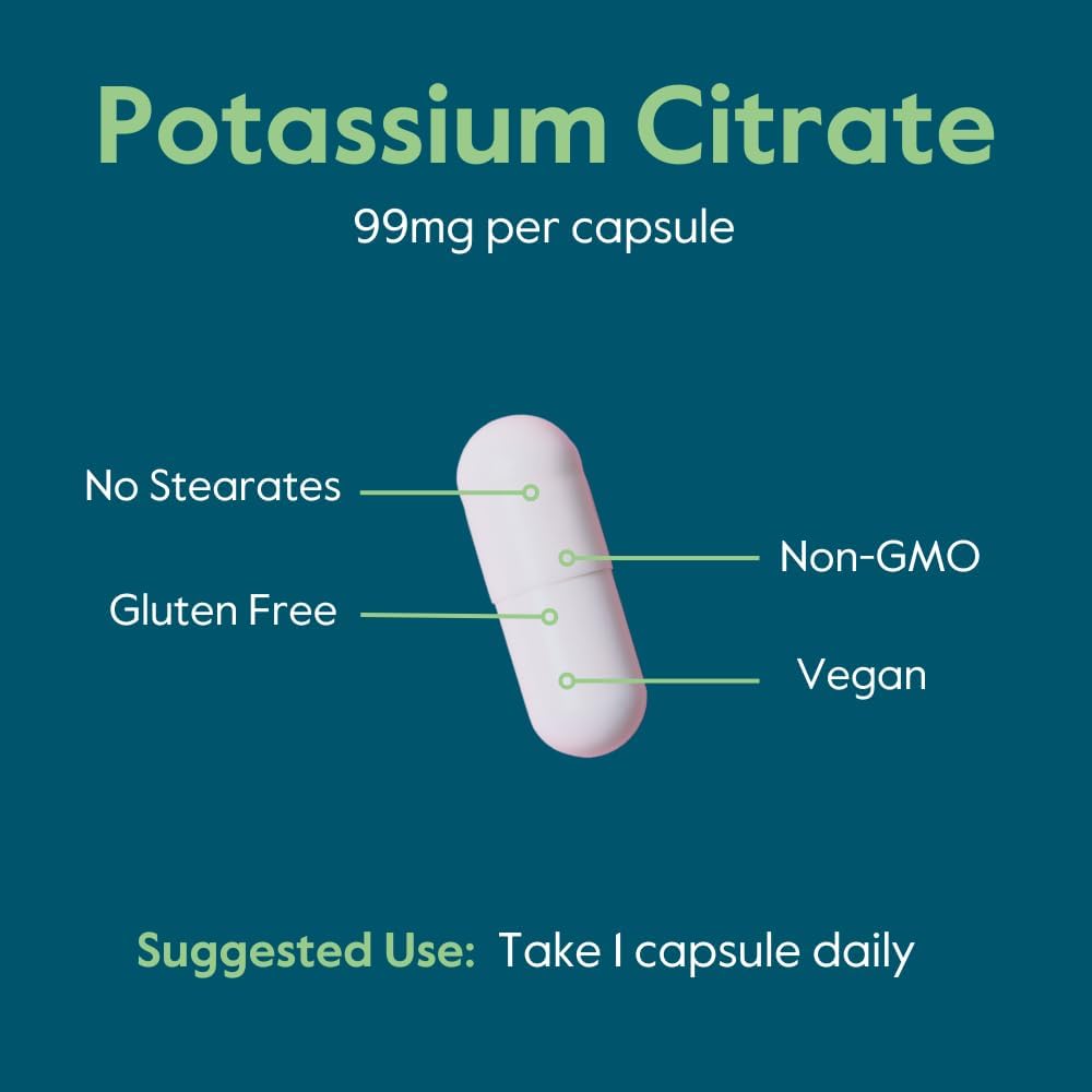 Potassium Citrate Supplement 99mg - 240 Vegan Capsules - No Stearates - Gluten Free - Non GMO