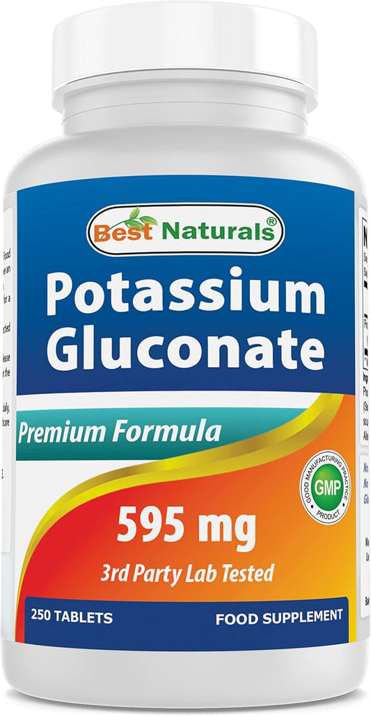 Potassium Gluconate Supplement 595mg Tablets - 250 Count - Natural and Effective