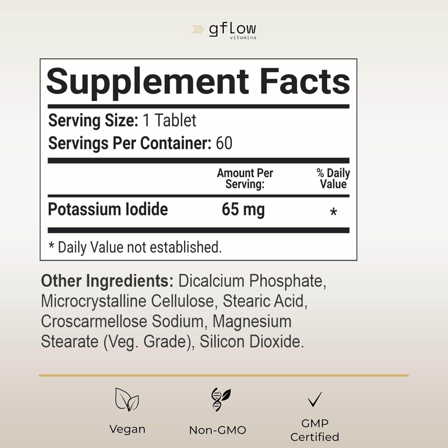 Potassium Iodide 65mg Dietary Supplement for Thyroid Support - 4 Months Supply - 2 Pack - Non-GMO - Made in USA - Exp 03/2029