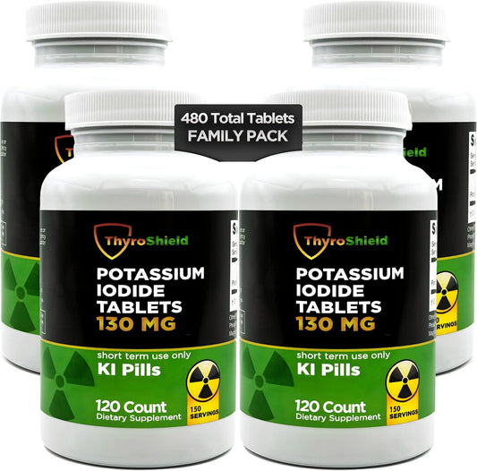 Potassium Iodide ThyroShield Radiation Tablets 130mg - 4 Pack (480 Tablets)