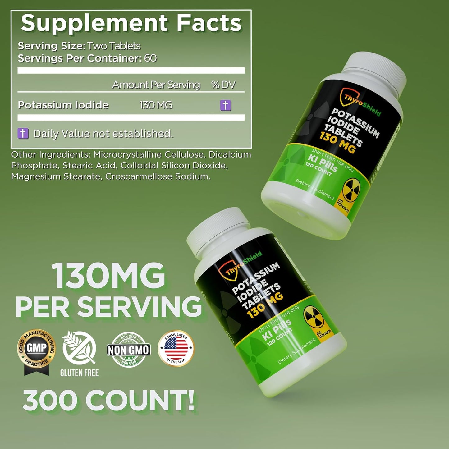 Potassium Iodide ThyroShield Radiation Tablets 130mg - 4 Pack (480 Tablets)
