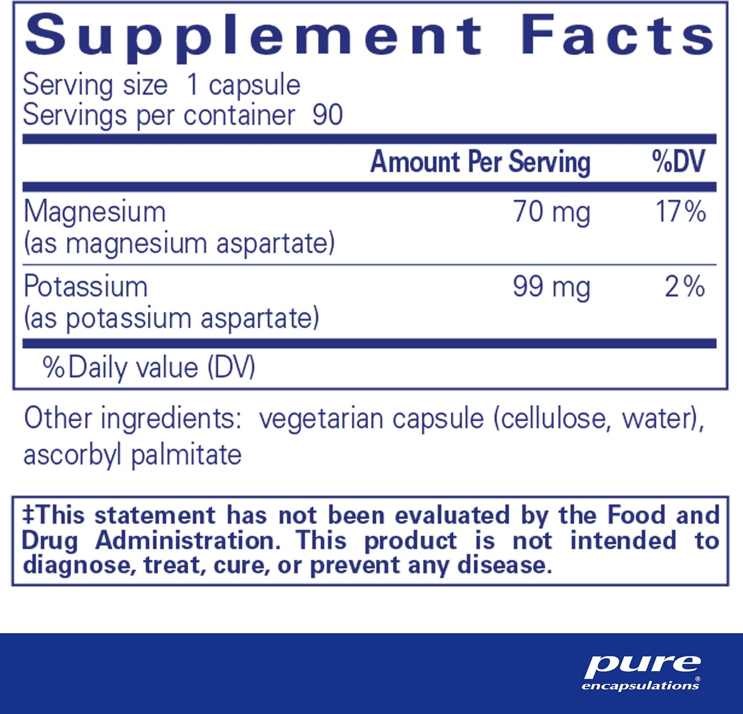 Potassium Magnesium Aspartate Supplement for Heart, Muscle, Bone, and Nerve Health - 90 Capsules
