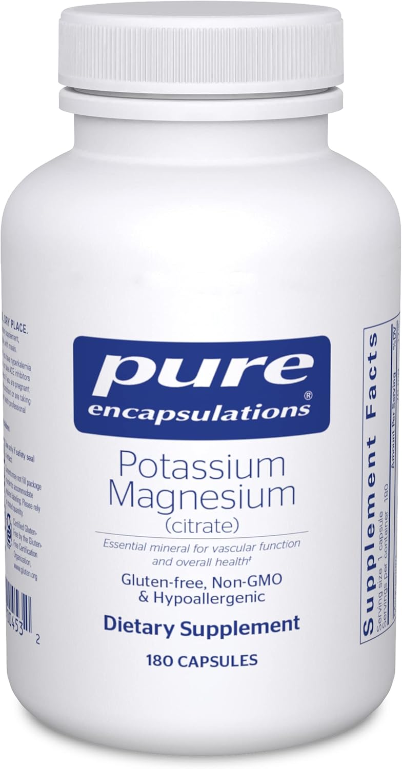Potassium Magnesium Citrate Capsules for Heart Health and Bone Strength - Optimal Absorption - 180 Count - Gluten Free & Non-GMO