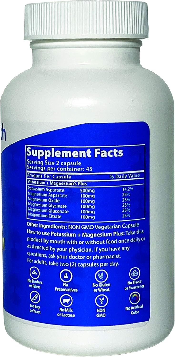 Potassium & Magnesium Complex - 1000mg (90 Capsules) with Aspartate, Oxide, Glycinate, Gluconate & Citrate by LifeStrength
