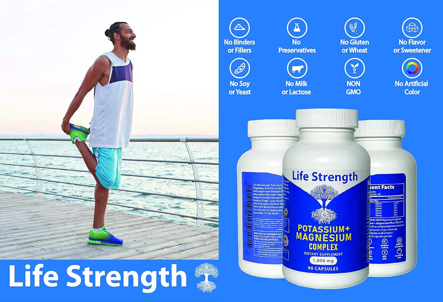 Potassium & Magnesium Complex - 1000mg (90 Capsules) with Aspartate, Oxide, Glycinate, Gluconate & Citrate by LifeStrength