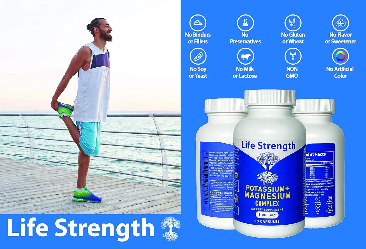 Potassium & Magnesium Complex - 1000mg (90 Capsules) with Aspartate, Oxide, Glycinate, Gluconate & Citrate by LifeStrength