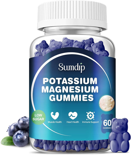 Potassium Magnesium Gummies for Leg Cramp Relief | High Absorption Citrate Formula | 60 Gummies for Men & Women