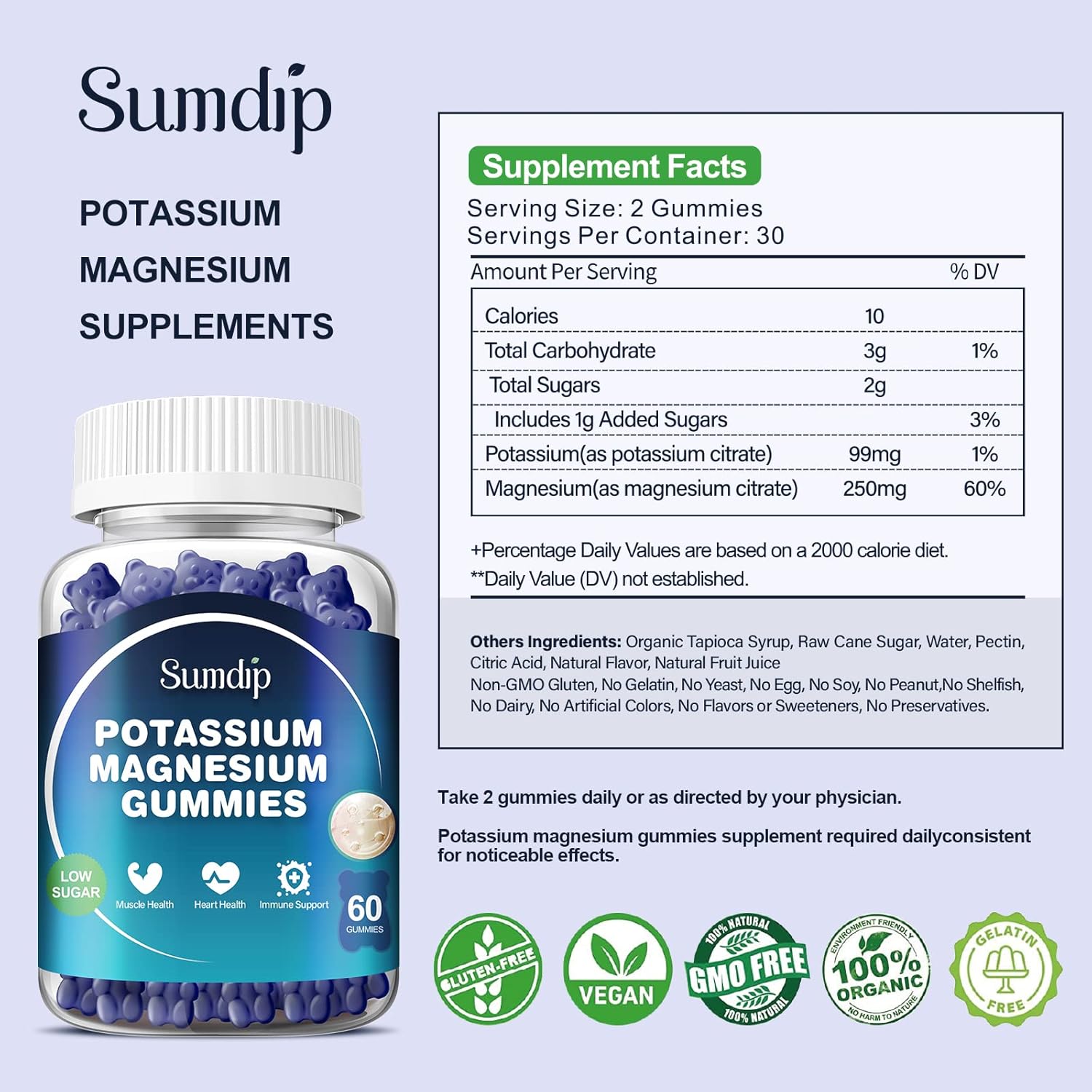 Potassium Magnesium Gummies for Leg Cramp Relief | High Absorption Citrate Formula | 60 Gummies for Men & Women