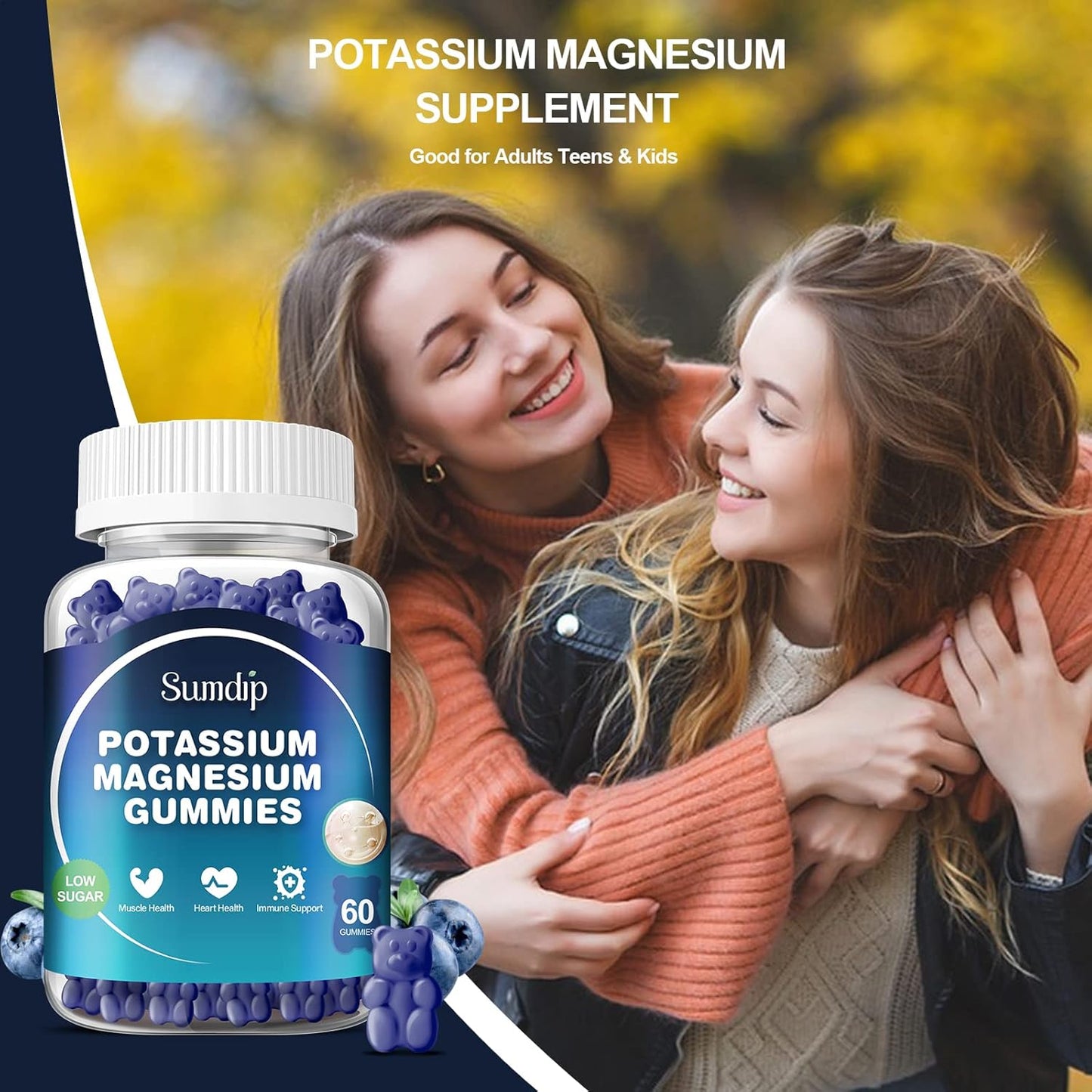 Potassium Magnesium Gummies for Leg Cramp Relief | High Absorption Citrate Formula | 60 Gummies for Men & Women