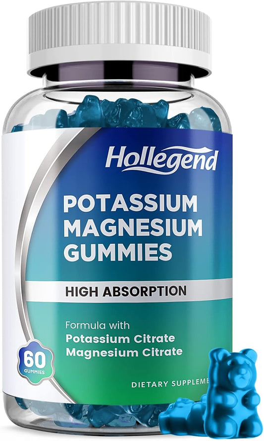 Potassium Magnesium Gummies for Leg Cramps & Muscle Relief, High Absorption Formula, Chewable Supplements, 60 Count