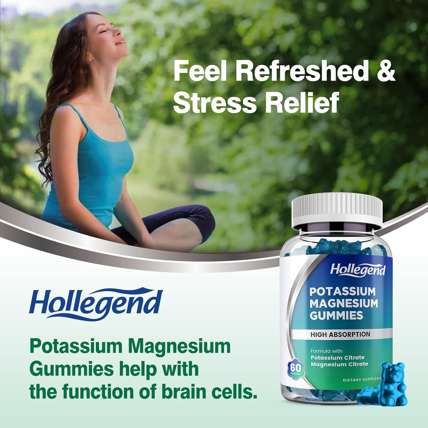 Potassium Magnesium Gummies for Leg Cramps & Muscle Relief, High Absorption Formula, Chewable Supplements, 60 Count