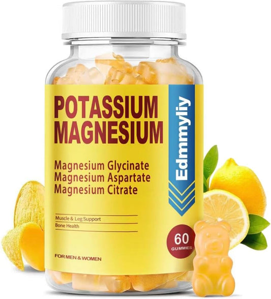 Potassium Magnesium Gummy Supplement for Adults | High Absorption Formula with Vitamin B6 B12 | Supports Mood, Energy, Muscle Relaxation, Bone Health | Sugar Free