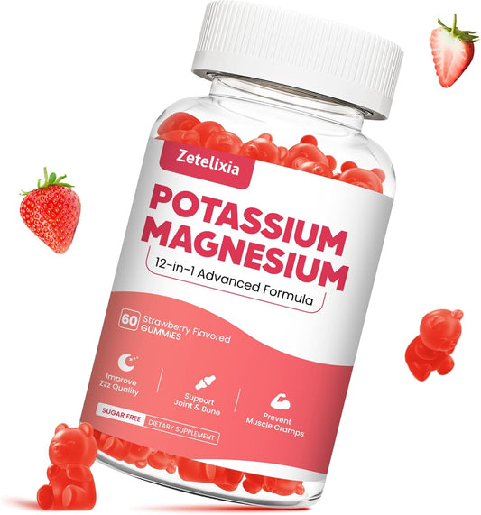 Potassium Magnesium Gummy Supplement with Multivitamin & Omega-3 for Adults and Kids - 60ct