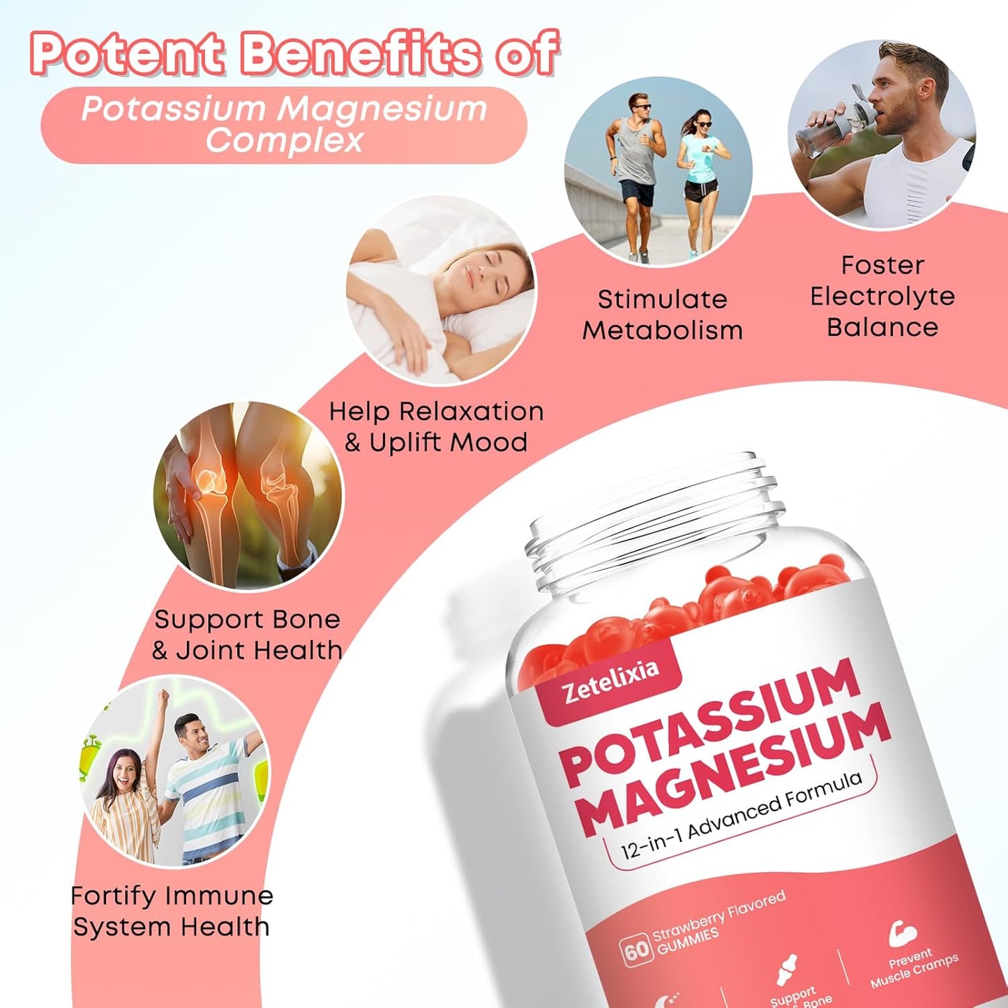 Potassium Magnesium Gummy Supplement with Multivitamin & Omega-3 for Adults and Kids - 60ct
