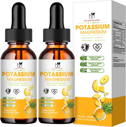 Potassium Magnesium Liquid Supplement with Calcium, Vitamin D3, Zinc - Vegan & Sugar Free - 2 FL OZ