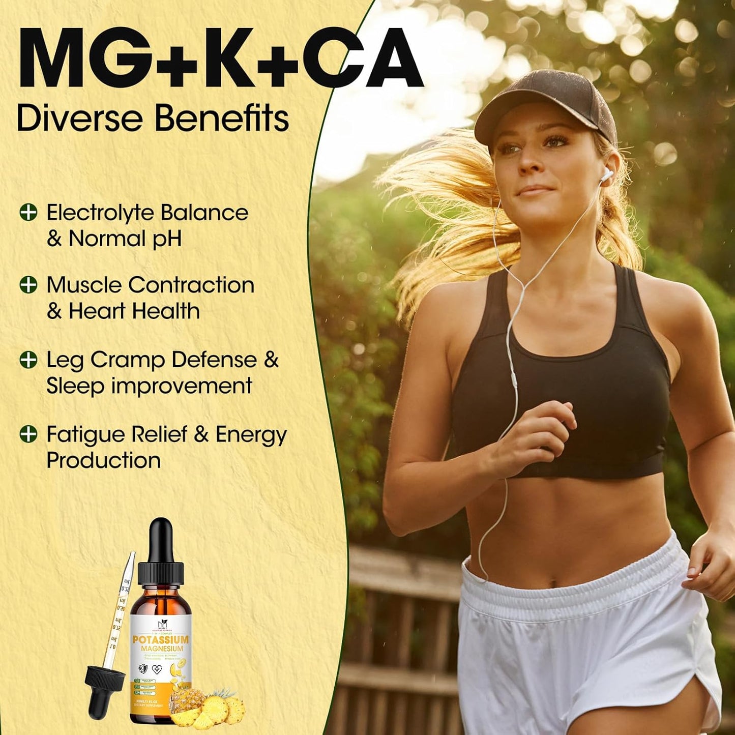 Potassium Magnesium Liquid Supplement with Calcium, Vitamin D3, Zinc - Vegan & Sugar Free - 2 FL OZ