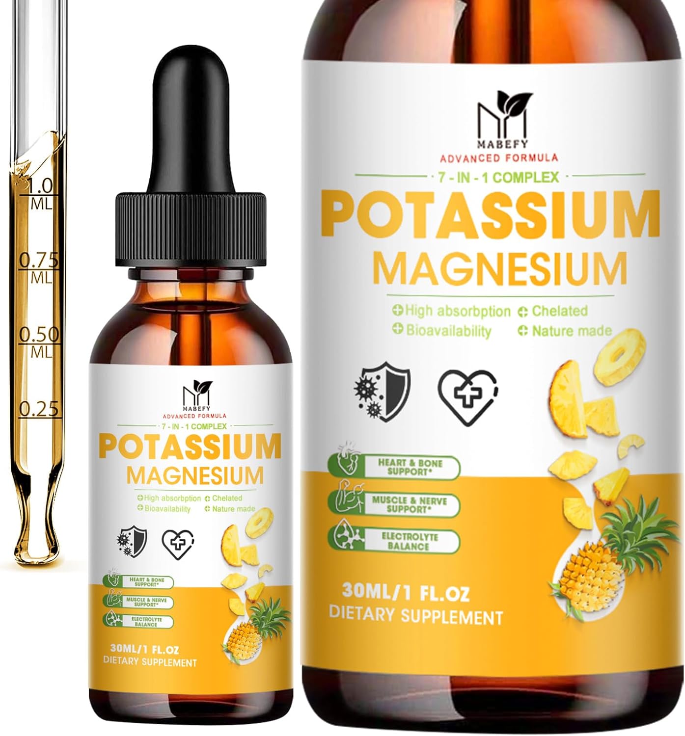Potassium Magnesium Liquid Supplement with Calcium, Vitamin D3, Zinc - Vegan & Sugar Free - 2 FL OZ