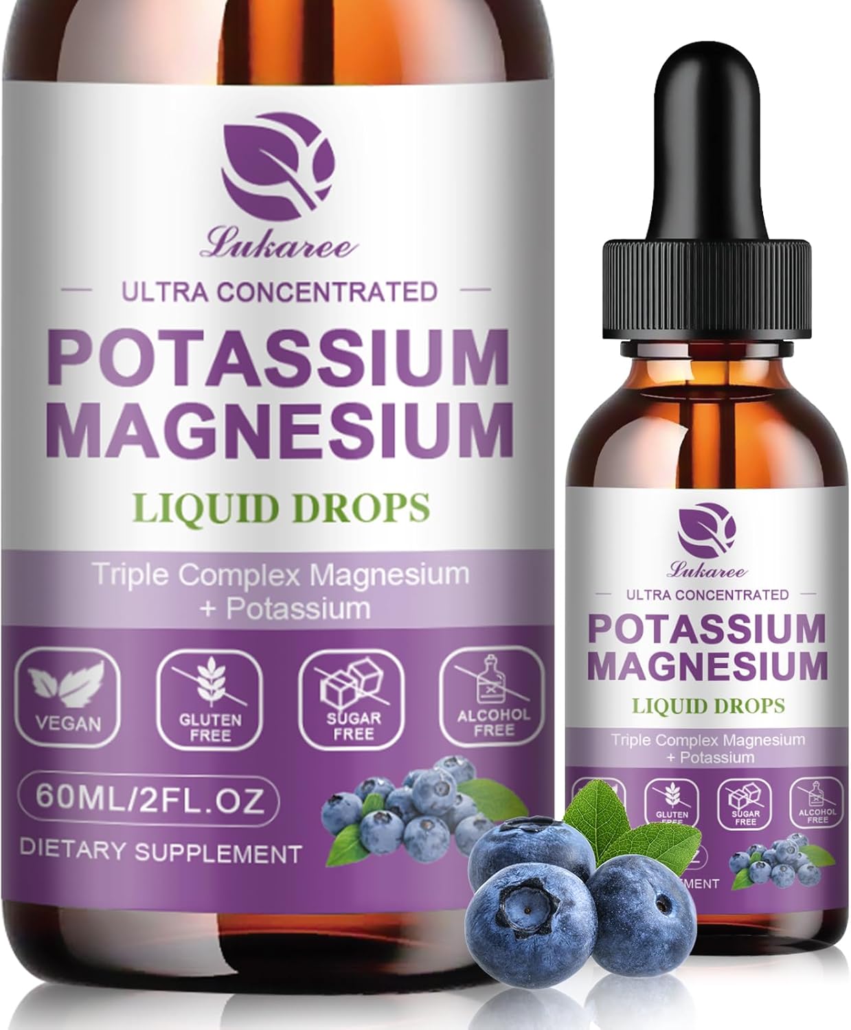 Potassium Magnesium Liquid Supplement with Triple Complex Glycinate, Omega 3, Sea Moss, Black Seed, D3K2 & Calcium for Muscle Cramps - 2 FL OZ