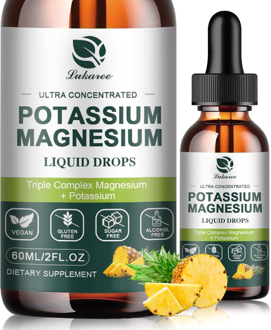 Potassium Magnesium Liquid Supplement with Triple Complex Magnesium Glycinate & Potassium, Omega 3, Sea Moss, Black Seed, D3K2 & Calcium - 2 FL OZ Drop for Muscle Cramps & Sleep Support