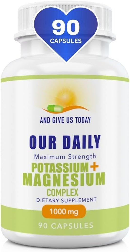 Potassium Magnesium Supplement 1000 mg - Muscle Recovery, Leg Cramps - 90 Caps