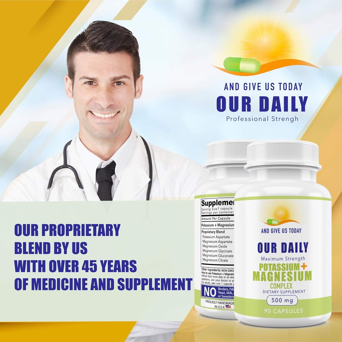 Potassium Magnesium Supplement 500mg - 5 Forms of Magnesium for Muscle Recovery - 90 Capsules