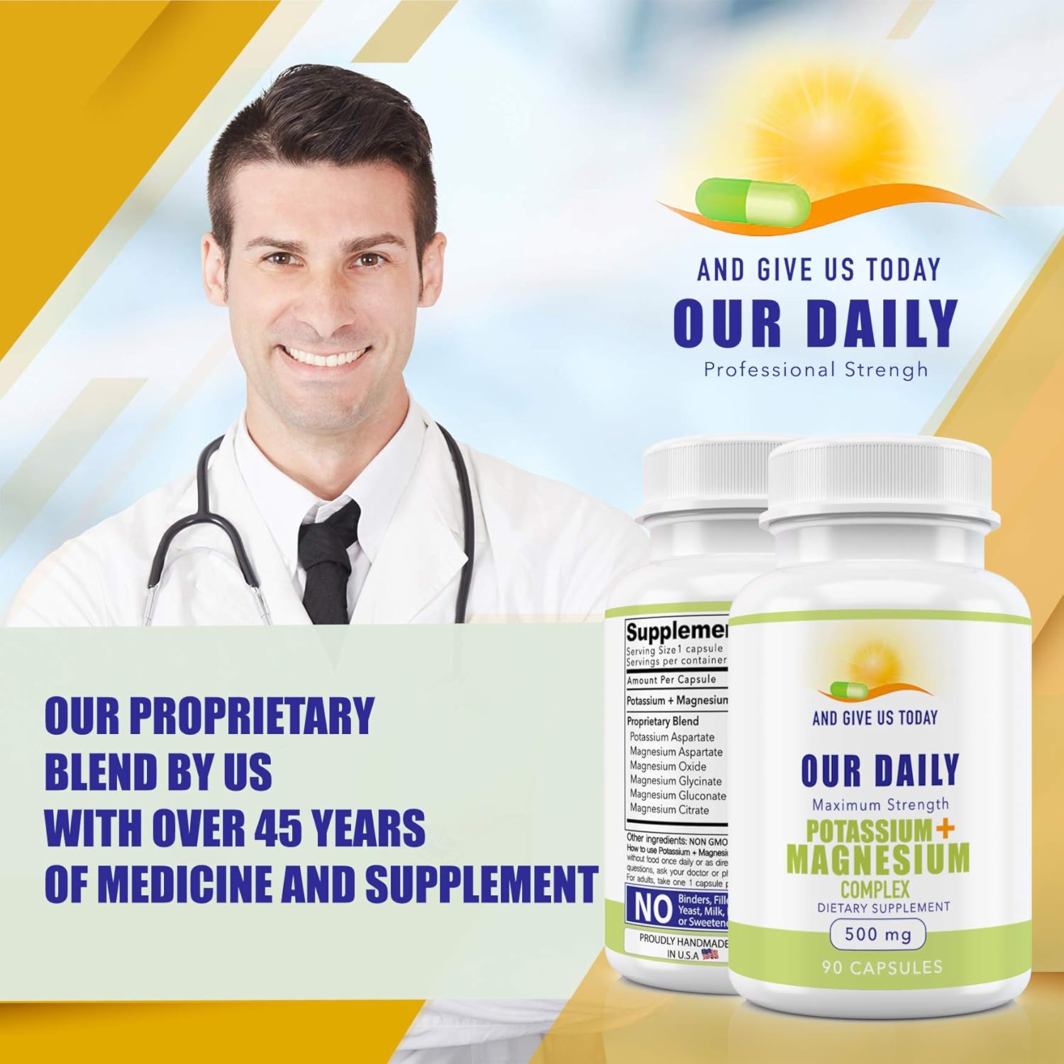 Potassium Magnesium Supplement 500mg - 5 Forms of Magnesium for Muscle Recovery - 90 Capsules