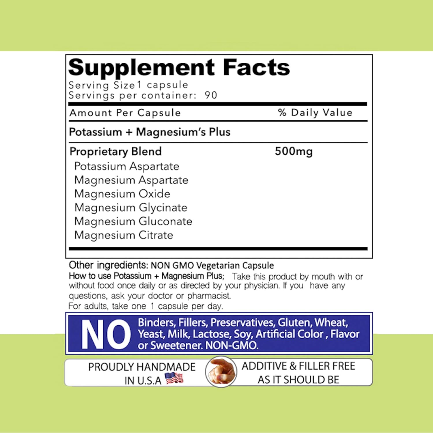 Potassium Magnesium Supplement 500mg - 5 Forms of Magnesium for Muscle Recovery - 90 Capsules
