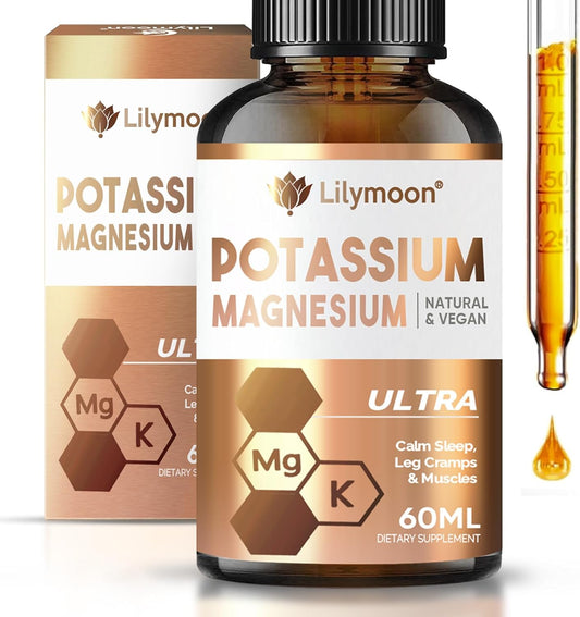 Potassium Magnesium Supplement Drops for Leg Cramps & Muscle Energy, Promotes Overall Health & Relaxation at Night