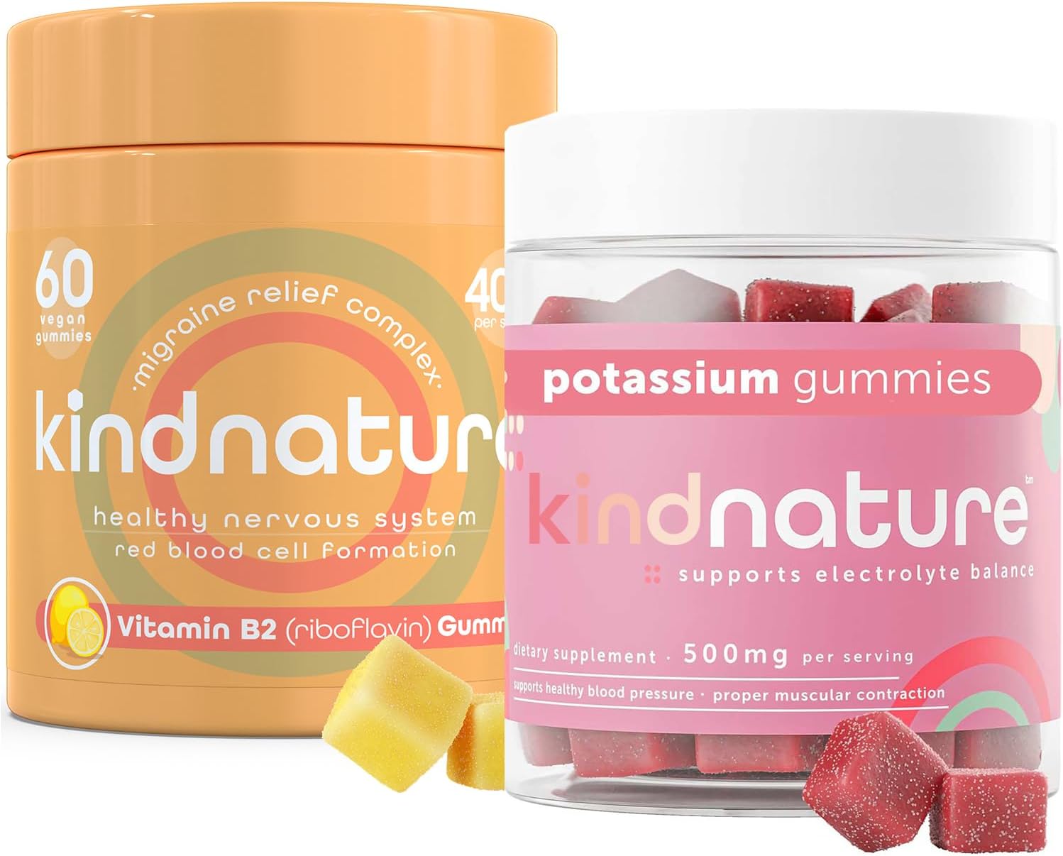 Potassium & Riboflavin Gummies for Adults & Kids - 500mg Potassium & 400mg Riboflavin Chewables by Kind Nature
