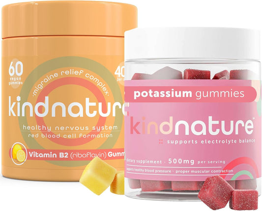 Potassium & Riboflavin Gummies for Adults & Kids - 500mg Potassium & 400mg Riboflavin Chewables by Kind Nature
