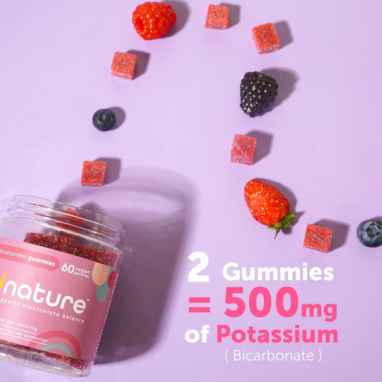 Potassium & Riboflavin Gummies for Adults & Kids - 500mg Potassium & 400mg Riboflavin Chewables by Kind Nature