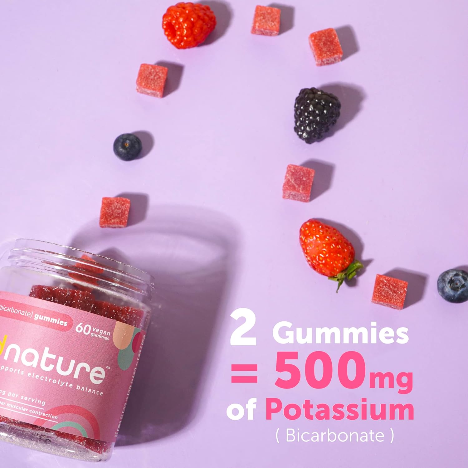 Potassium & Riboflavin Gummies for Adults & Kids - 500mg Potassium & 400mg Riboflavin Chewables by Kind Nature