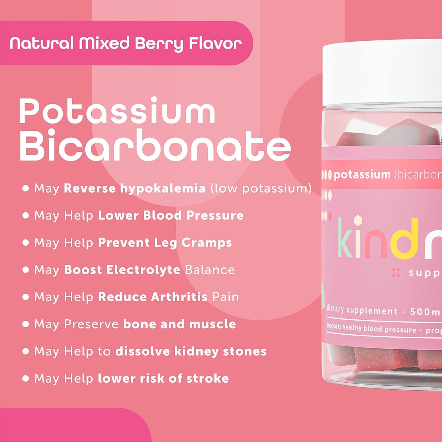 Potassium & Riboflavin Gummies for Adults & Kids - 500mg Potassium & 400mg Riboflavin Chewables by Kind Nature