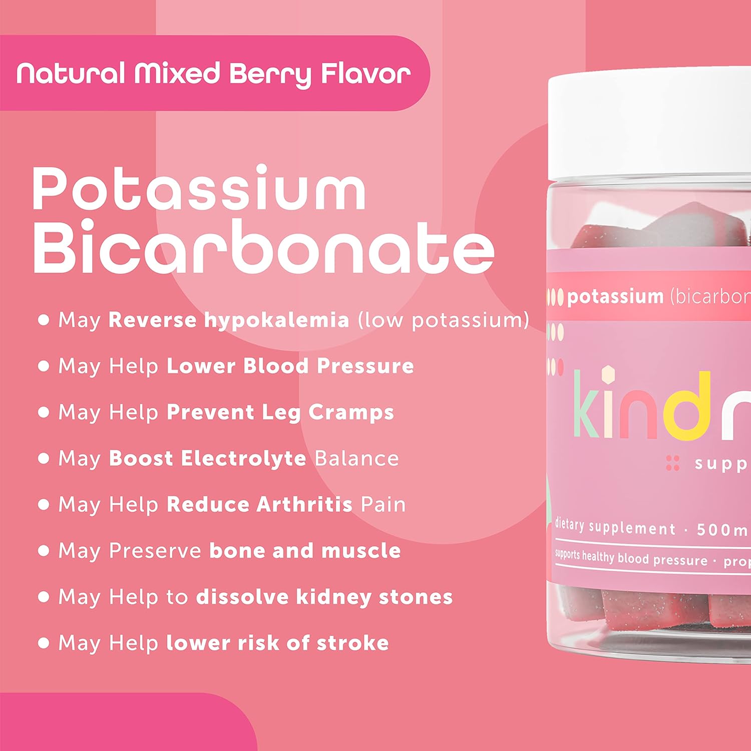 Potassium & Riboflavin Gummies for Adults & Kids - 500mg Potassium & 400mg Riboflavin Chewables by Kind Nature