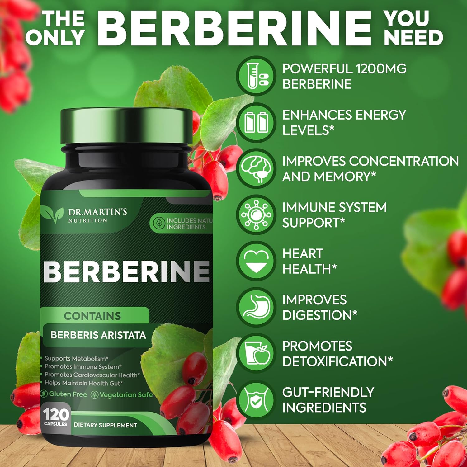 Potent 1200mg Berberine Supplement for Glucose Metabolism | 120 Capsules | Supports Weight Management, Immune & Heart Health
