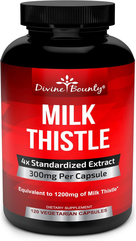 Potent 1200mg Milk Thistle Supplement - 4X Concentrated Extract - 120 Vegetarian Capsules by Divine Bounty