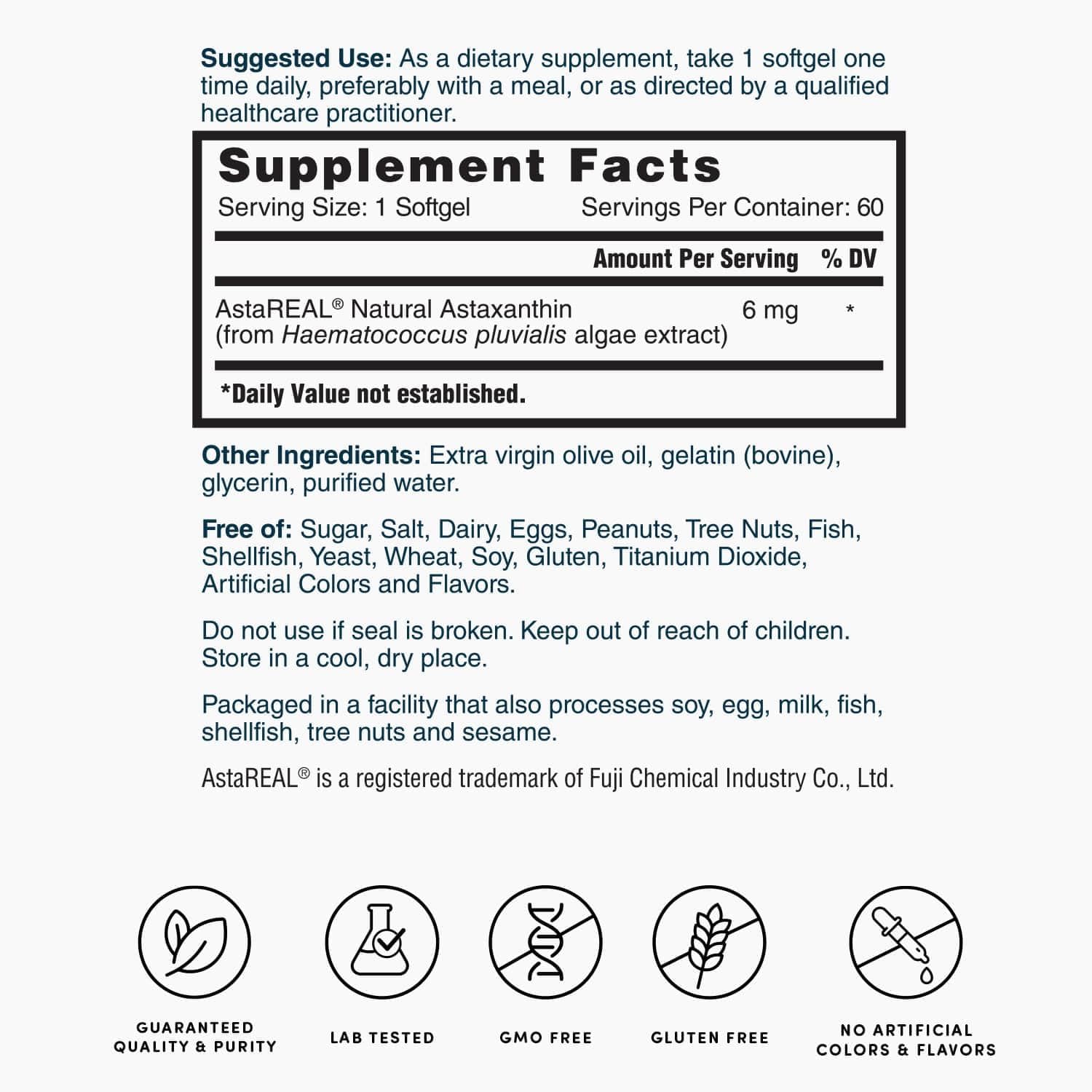 Potent Antioxidant Supplement: Nature's Lab AstaREAL Astaxanthin - 6mg - 60 Capsules, 2 Month Supply