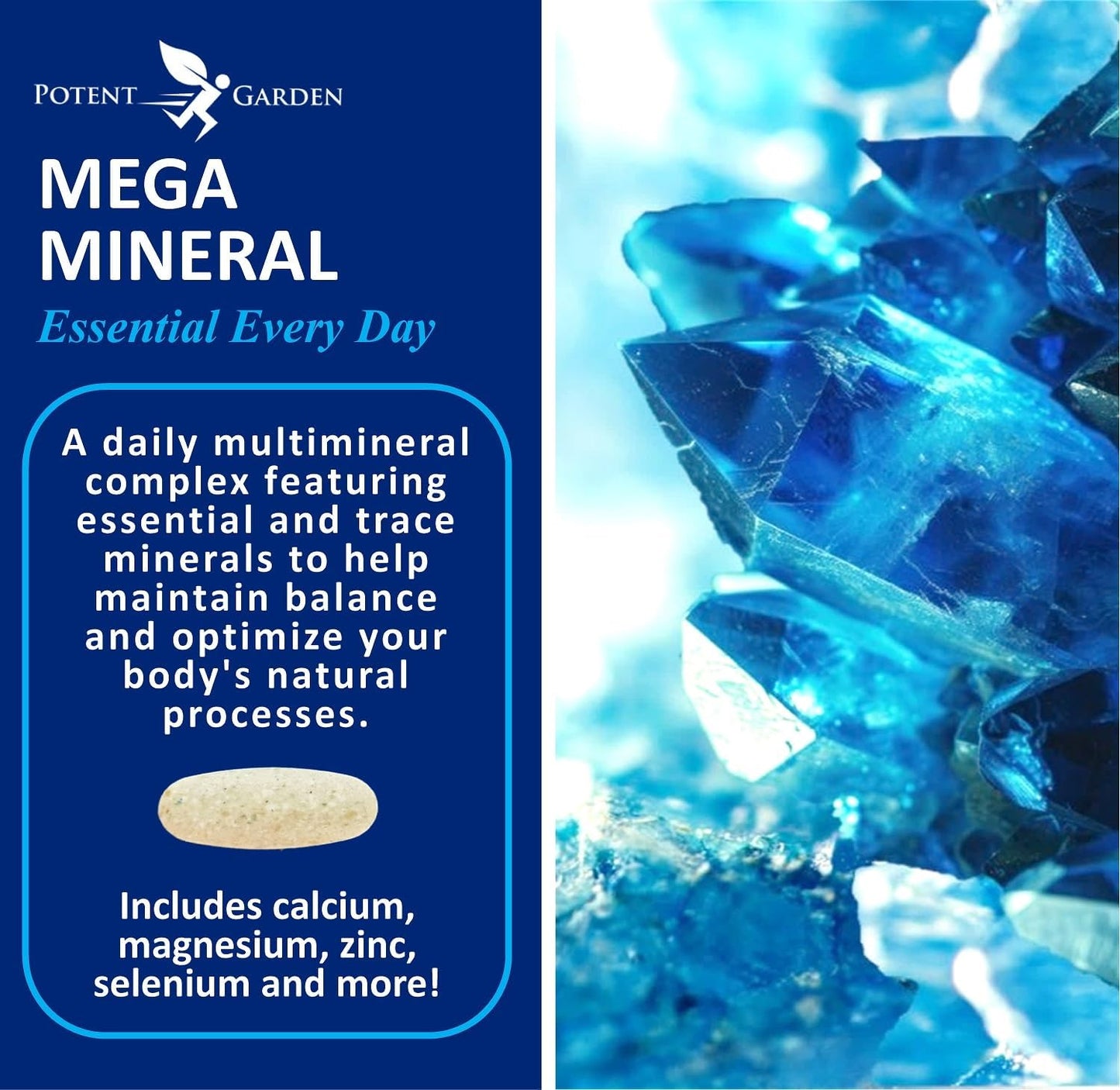 Potent Garden Mega Mineral Supplement 2-Pack - Complete Mineral Complex with 72 Trace Minerals, Iron-Free Calcium - 200 Pills