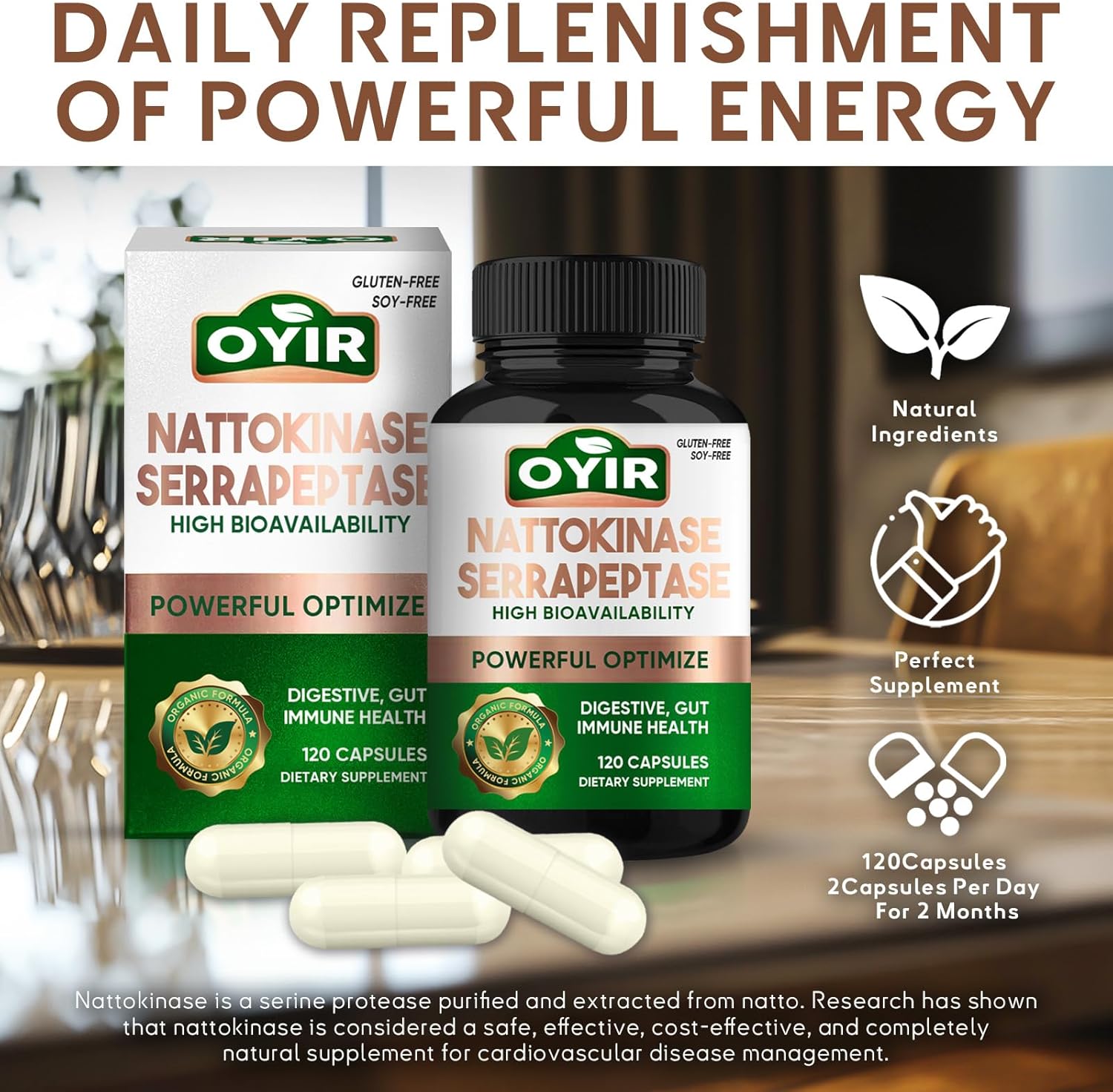 Potent Nattokinase & Serrapeptase Supplement for Heart & Digestive Health, 12,000 FU & 360,000 SPU Enzymes for Men & Women