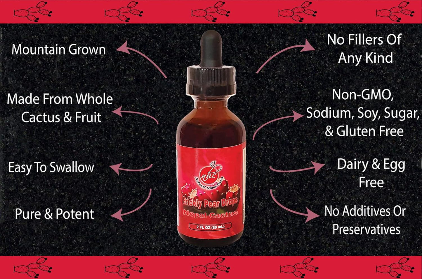 Potent Natural Prickly Pear Cactus Extract Tincture with Betalains - 2oz Bottle