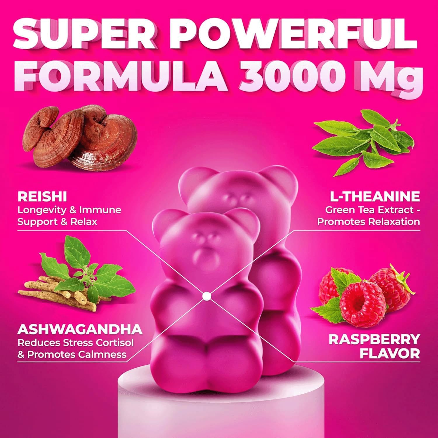 Potent Reishi Mushroom Gummies with L-Theanine and Ashwagandha for Immune Support, Stress Relief, and Improved Sleep - Natural Mushroom Supplements for Men and Women