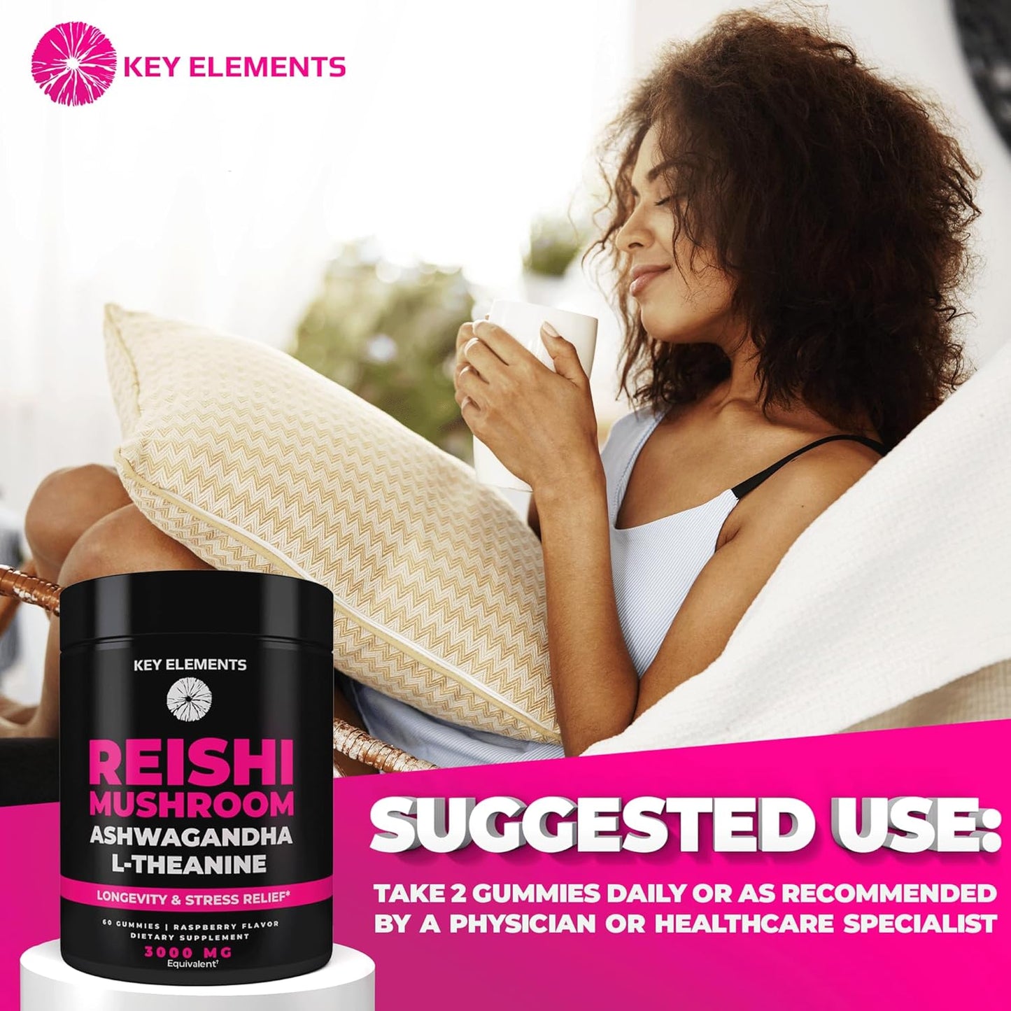 Potent Reishi Mushroom Gummies with L-Theanine and Ashwagandha for Immune Support, Stress Relief, and Improved Sleep - Natural Mushroom Supplements for Men and Women
