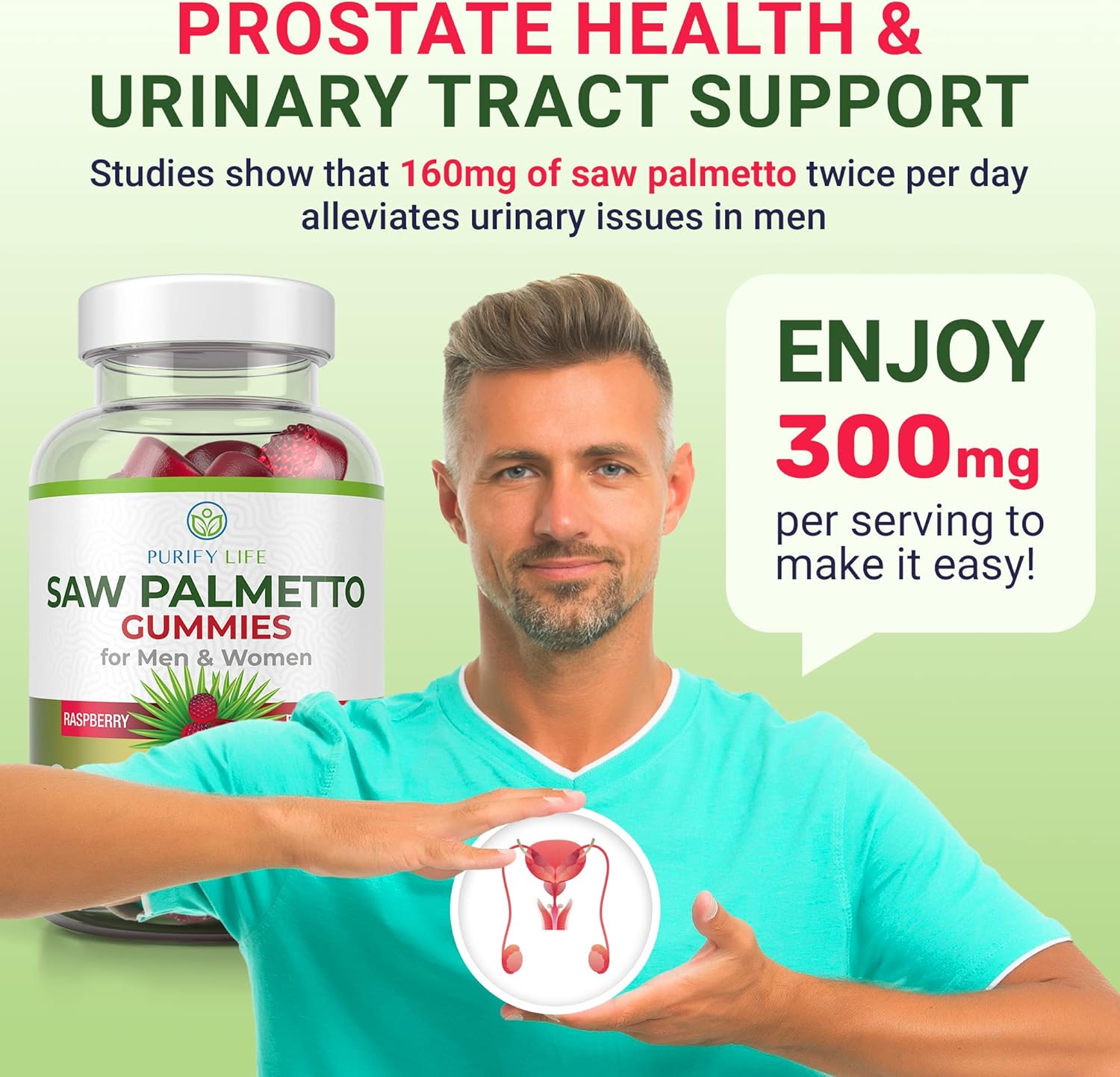 Potent Vegan Saw Palmetto Extract for Men & Women - Prostate & Hormonal Balance Gummies, DHT Blocker for Hair Growth, Gluten-Free Formula