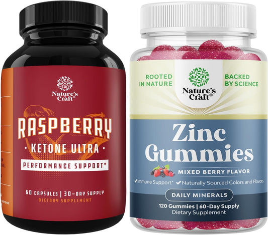 Potent Weight Loss Bundle: Raspberry Ketones, Green Tea Extract, African Mango & Zinc Gummies - Gluten & Gelatin Free for Adults
