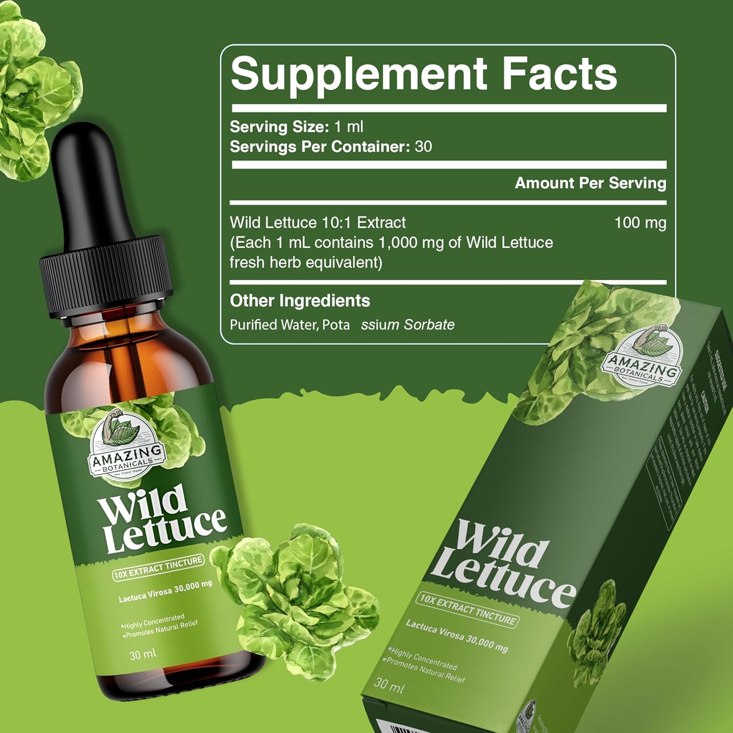 Potent Wild Lettuce 10X Extract Tincture - 30,000 mg - 1 Fl Oz - Natural Botanicals