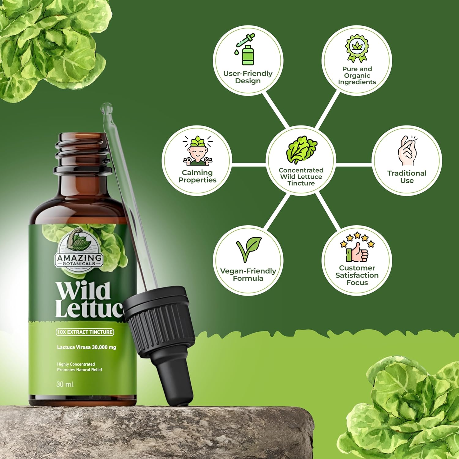 Potent Wild Lettuce 10X Extract Tincture - 30,000 mg - 1 Fl Oz - Natural Botanicals