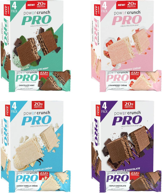 Power Crunch PRO Protein Wafer Bars Variety Pack - 16 Count, 4 Flavors, 2.0 Ounce Bars - High Protein Snack